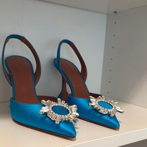Elegant Blue Satin Slingback Heels